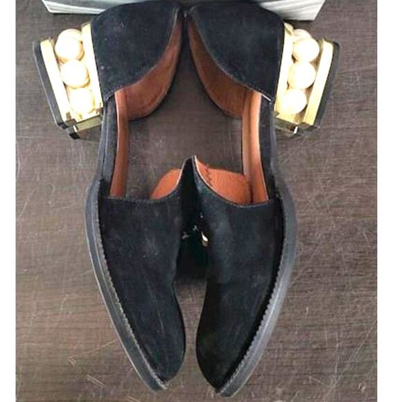 Jeffrey Campbell Civil Studded Loafer In Black Suede with Gold Hardware & Pearls - Picture 9 of 9